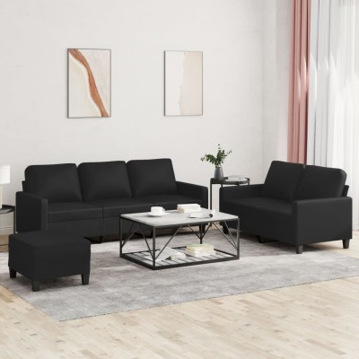 Juego de sofás con cojines 3 piezas cuero sintético negro - referencia  Mqm-3201393