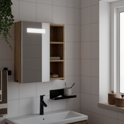 Mueble de baño con espejo y luz LED roble 45x13x52 cm - referencia  Mqm-357968
