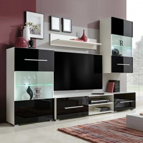 Mueble de pared 5 uds gabinete TV con iluminación LED negro