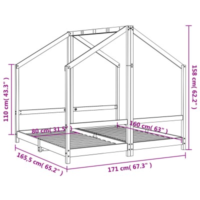 Estructura cama infantil y cajones madera pino blanco 80x160 cm -  referencia Mqm-834544
