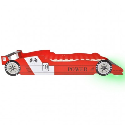 Hommoo Cama infantil con forma de coche carreras y LED 90x200 cm roja
