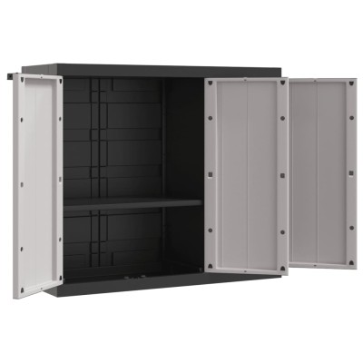 Armario de almacenaje exterior PP gris y negro 97x37x85 cm