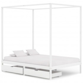 Estructura de cama con dosel 2 cajones pino blanco 120x200 cm