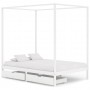 Estructura de cama con dosel 2 cajones pino blanco 140x200 cm