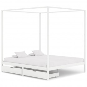 Estructura de cama con dosel 2 cajones pino blanco 180x200 cm