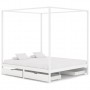 Estructura de cama con dosel 4 cajones pino blanco 160x200 cm