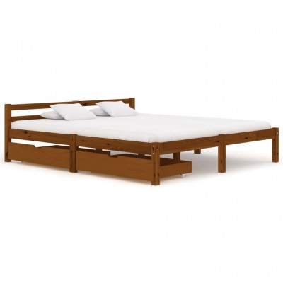 Estructura de cama con 2 cajones pino marrón miel 160x200 cm