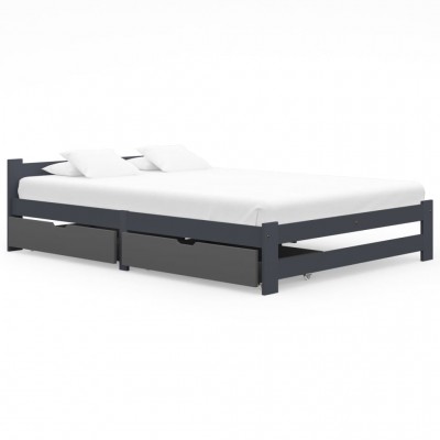Estructura de cama con 2 cajones pino gris oscuro 160x200 cm