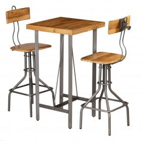 Set mesa y sillas de bar madera teca maciza reciclada 3 piezas