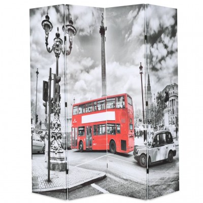 Biombo divisor plegable 160x170 cm bus Londres blanco y negro