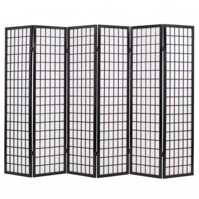 Biombo plegable con 6 paneles estilo japonés 240x170 cm negro