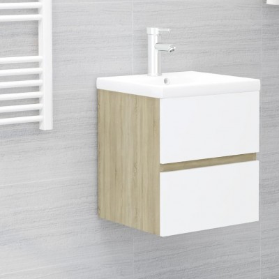 Mueble con lavabo aglomerado blanco y roble Sonoma