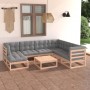 Muebles de jardín 8 piezas con cojines madera de pino maciza