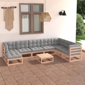 Muebles de jardín 9 piezas con cojines madera de pino maciza