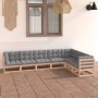 Muebles de jardín 7 piezas con cojines de madera de pino maciza