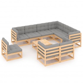 Muebles de jardín 10 piezas con cojines madera de pino maciza
