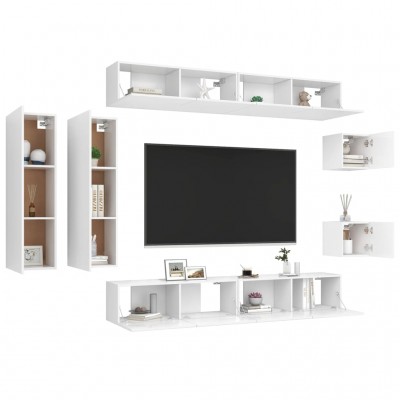 Muebles TV 8 piezas Mesas de TV Muebles de televisión de aglomerado blanco  brillante ES43564A