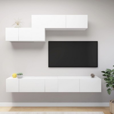 Mueble TV moderno,Mesa TV,Juego de mueble para TV de 4 piezas aglomerado  blanco -CD38344