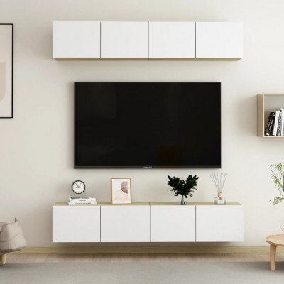 Muebles de pared para TV 4 uds aglomerado blanco con brillo - referencia  Mqm-3079895
