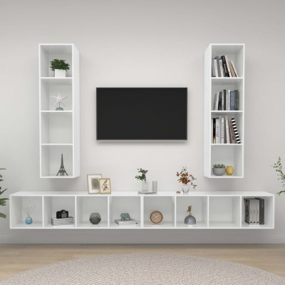 Muebles de pared para TV 4 uds aglomerado blanco con brillo