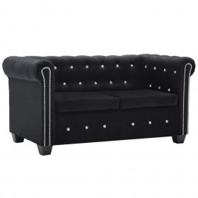 Chesterfield sofá de 2 plazas de terciopelo 146x75x72 cm negro