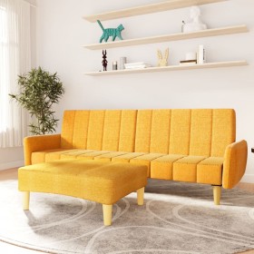 Sofá cama de 2 plazas con reposapiés tela amarillo