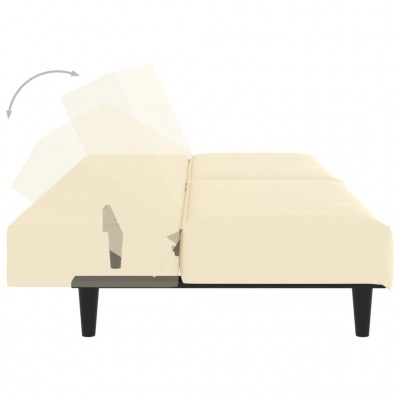 Sofá cama 2 plazas con reposapiés cuero sintético color crema