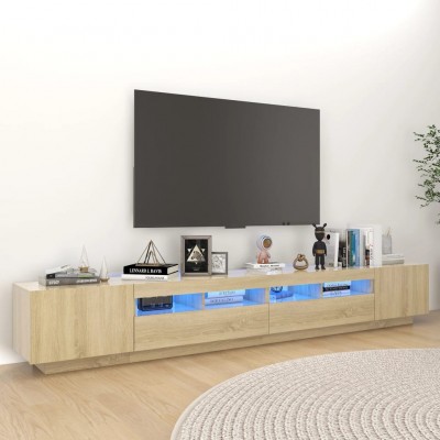 Armario TV con luces LED color roble Sonoma 260x35x40 cm
