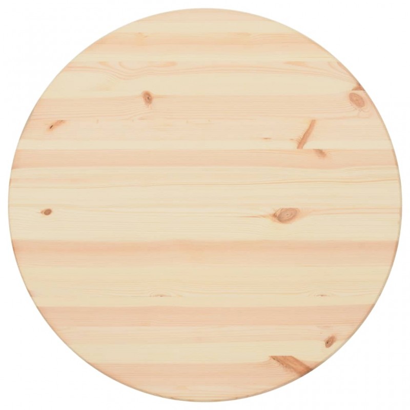 Mesa modelo Mónaco, de tablero redondo de madera maciza de pino y patas de  hierro natural.