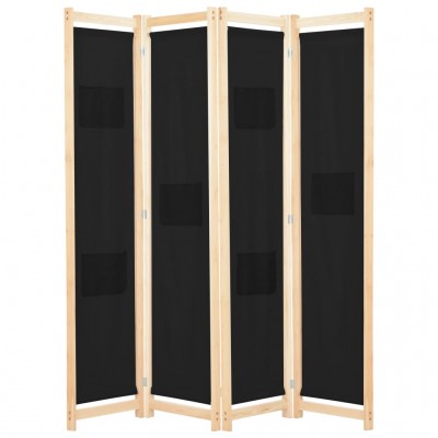 Biombo divisor de 4 paneles de tela negro 160x170x4 cm