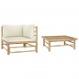 Set de muebles de jardín 2 piezas bambú y cojines blanco crema