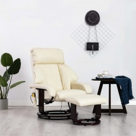 Sillón de masaje reclinable TV cuero sintético blanco crema