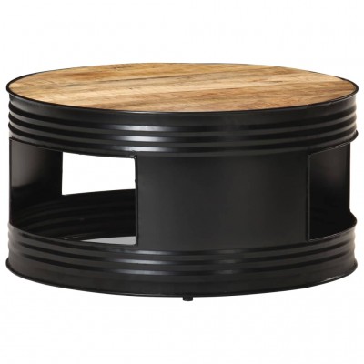 Mesa de centro madera maciza de mango rugosa negra 68x68x36 cm