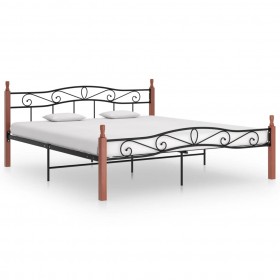 Estructura de cama madera maciza de roble metal negro 200x200 cm