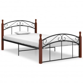 Estructura de cama madera maciza de roble metal negro 120x200 cm