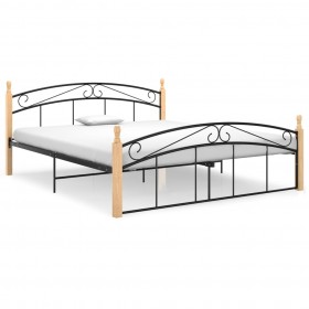 Estructura de cama madera maciza de roble metal negro 180x200 cm