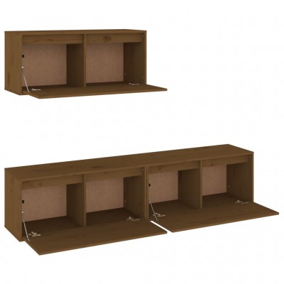 Muebles para TV 3 piezas madera maciza de pino marrón miel - referencia Mqm -3100137