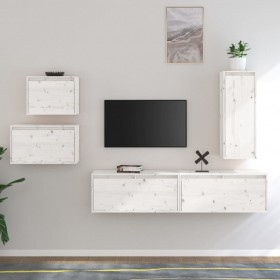 Muebles para TV 5 piezas madera maciza de pino blanco