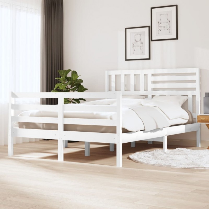 Estructura de cama doble madera maciza blanco 135x190 cm - referencia  Mqm-814730