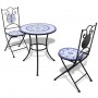 Set de mesa y sillas de jardín 3 pzas con mosaico azul y blanco