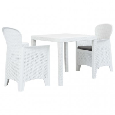 Mesa y sillas de jardín 3 piezas plástico blanco aspecto ratán