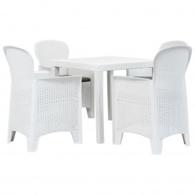 Mesa y sillas de jardín 5 piezas plástico blanco aspecto ratán