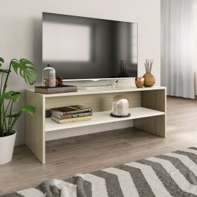 Mueble de TV aglomerado blanco y roble Sonoma 100x40x40 cm