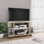 Mueble de TV con ruedas aglomerado blanco y Sonoma 80x40x40 cm