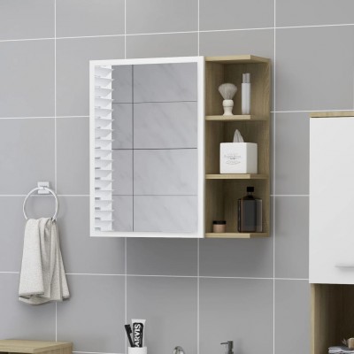 Armario espejo de baño aglomerado blanco Sonoma 62,5x20,5x64 cm