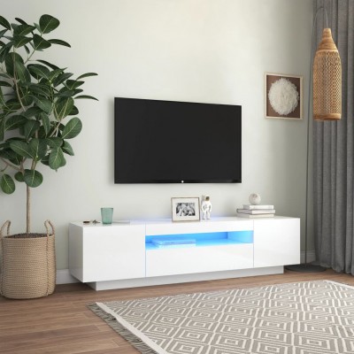 Mueble TV con luces LED Blanco brillo 240x35x40 cm