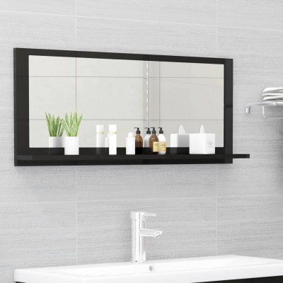 Espejo de baño aglomerado negro brillante 90x10,5x37 cm