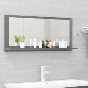 Espejo de baño aglomerado gris brillante 90x10,5x37 cm