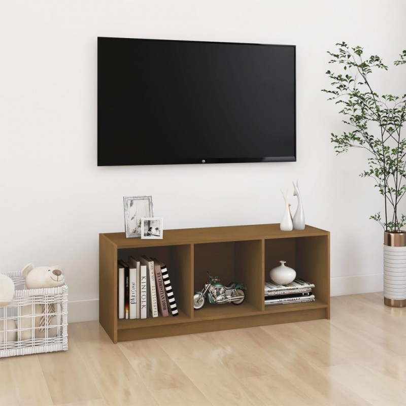 Mueble de TV de madera maciza pino marrón miel 104x33x41 cm - referencia Mqm -809963