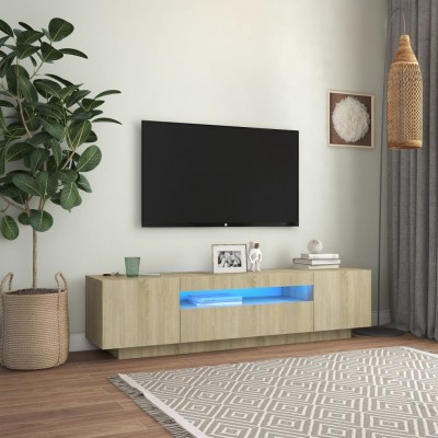 Armario TV con luces LED color roble Sonoma 160x35x40 cm
